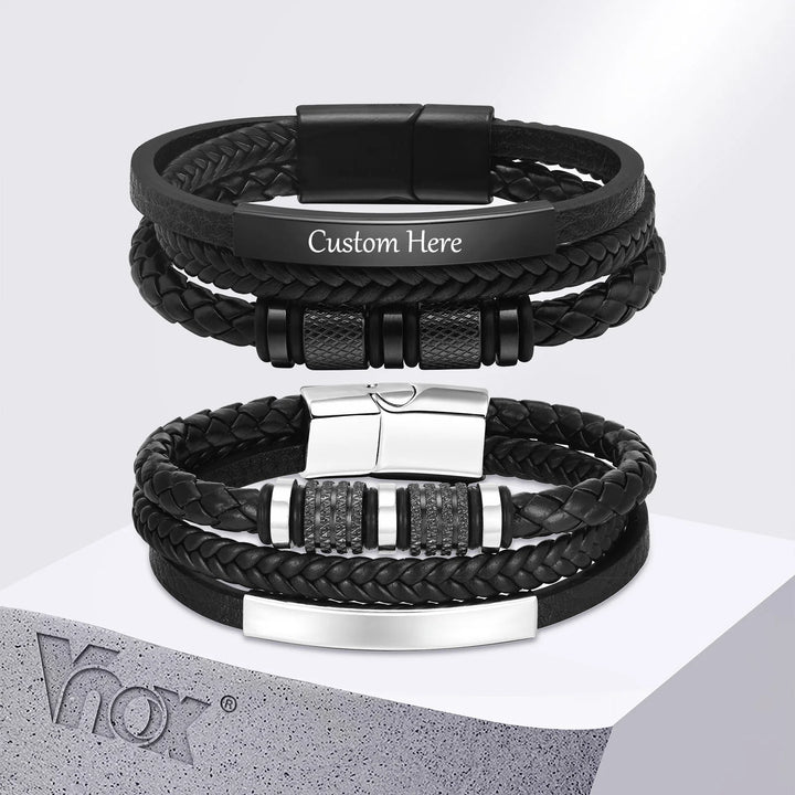 Bracelet en cuir tressé personnalisé pour hommes Bracelet en cuir synthétique Nom personnalisé Texte Bijoux Cadeaux