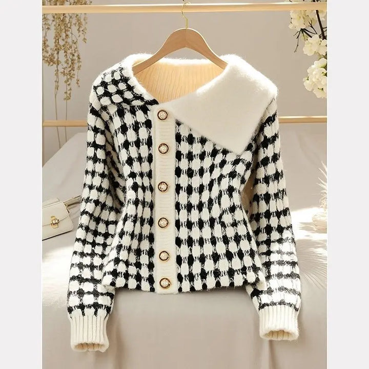 Turn-down Collar Knitting Cardigan Coat Women Elegant Temperament Sweater Fashion All-match Trend Knitwear Tops