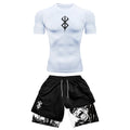 Men Quick Dry Manga Print Rash Guard+Gym Shorts 2PCS