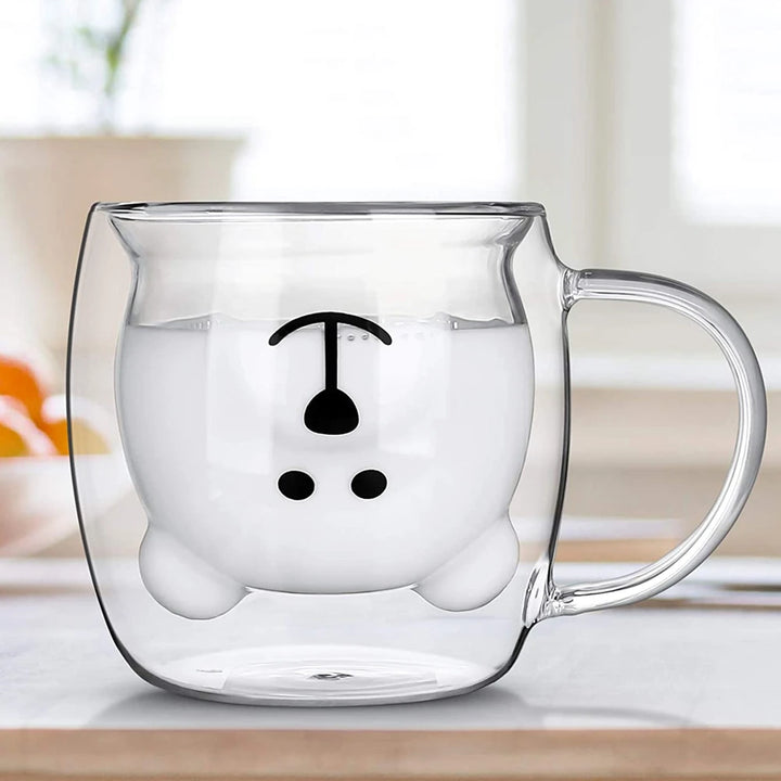 Tasse à café mignonne avec poignée en forme d'ours double transparente