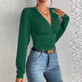 Sexy Deep V Neck Long Sleeve Solid Tops And Blouses Women's 2024 Autumn Slim Elegant Streetwear Top Femme Blouse For Women