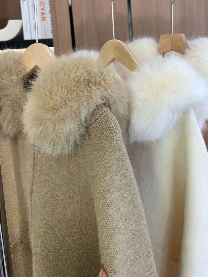 Fur Collar Long-sleeved Sweater Hoodies Coat