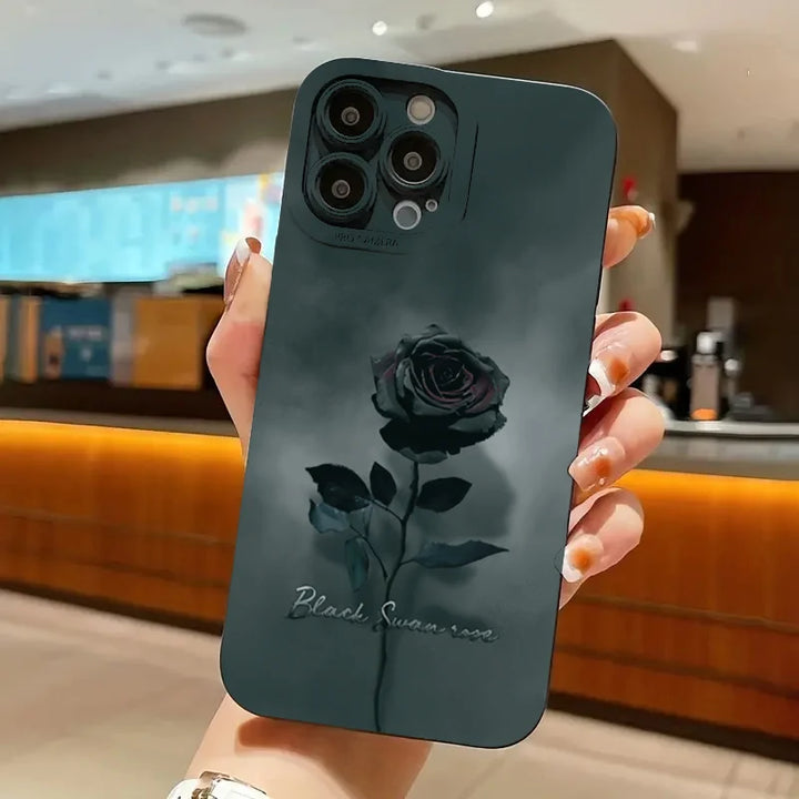 Coque de téléphone en silicone avec peinture à l'huile et fleur de rose grise pour iPhone 16, étuis pour iPhone 11, 12, 13, 14, 15 Pro Max, XS, X, XR, 7, 8 Plus, SE 2