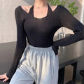 Womens version Long Sleeve Sweater Off Shoulder Knitted Pullover Jumper Sweaters Knit Sweater Casual Loose Blouse