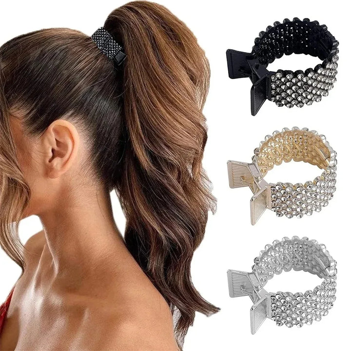 Pince à cheveux en métal avec perles et strass pour femme