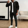 new Waffle men's casual slim-fit hooded long-sleeved cardigan matching color fashion high quality tracksuit