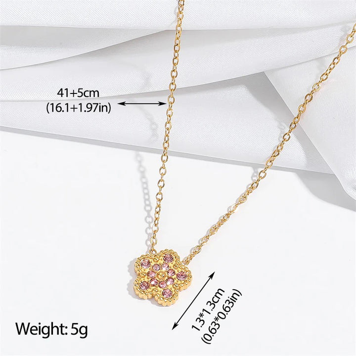 Collier et bracelet en acier inoxydable avec trèfle en zircon rose pour femme