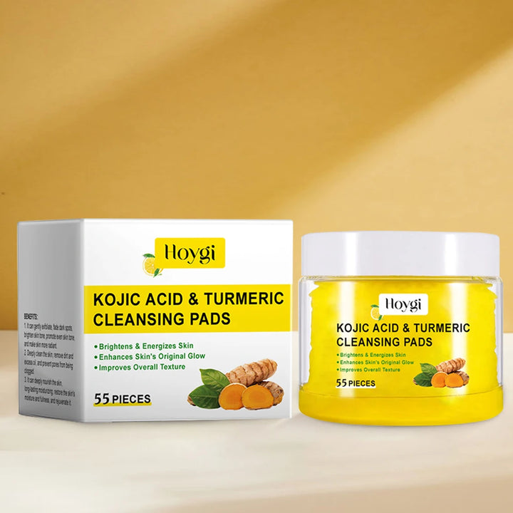 55Pcs Turmeric Kojic Acid Facial Exfoliating Cleansing Pads Lemon deeply Cleansing skin Cleansing Pads Cotton pad skin care