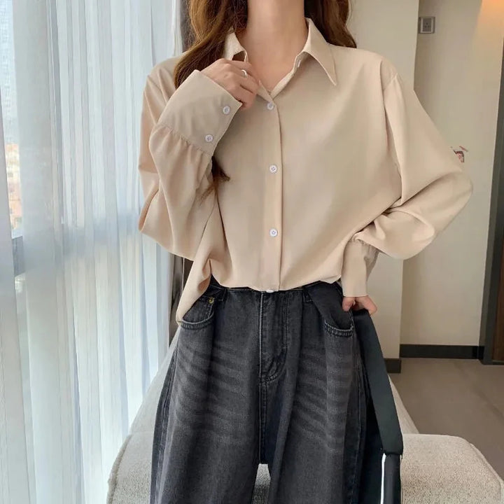 Women Chiffon White Shirt Fashion Loose Long Sleeve Tops Casual Office Ladies All Match Shirts