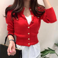 Korea Long Sleeve Fashion Women Cardigans Sweater Knitted Coat Short Casual Single Breasted Korean Slim Chic Ladies Tops