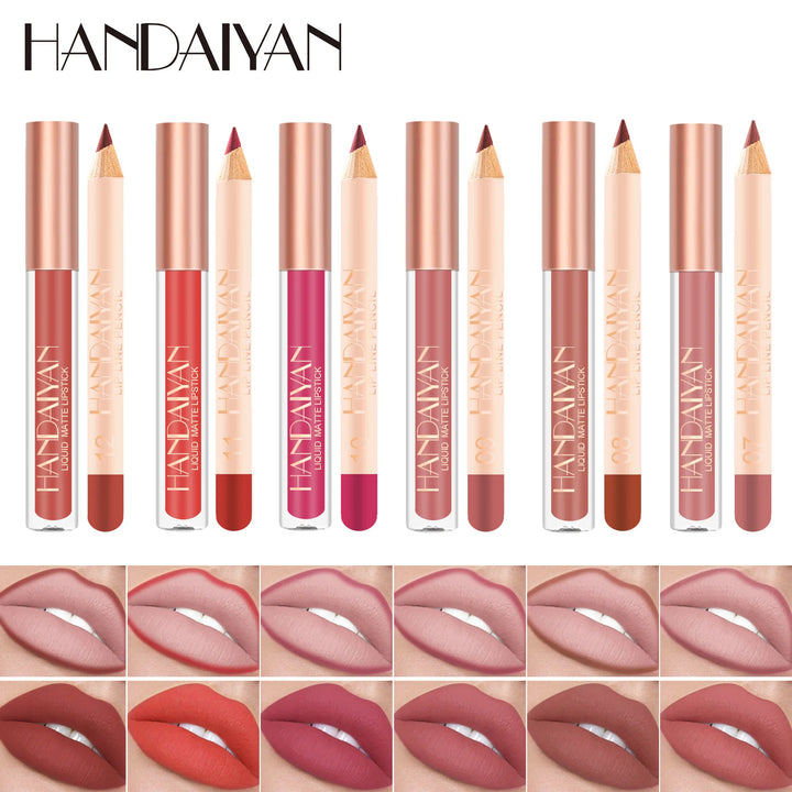 12 Colors Liquid Lipstick and Lipliner Pencil kit Fres Shipping Korean Cosmetics Makeup for Women Beauty lip stick