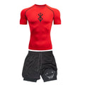 Men Quick Dry Manga Compression Shirt+Gym Shorts 2PCS Running Workou