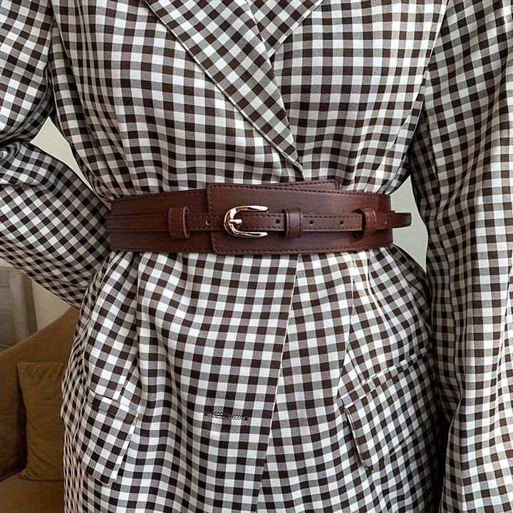 Ceinture détachable en cuir PU avec boucle ardillon élégante et large ceinture vintage pour manteau et robe pour femme