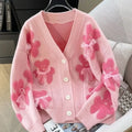 Pink Bow Bear Women Sweaters Fashion Sweet Pull Femme Kawaii Loose Warm Retro Pullovers