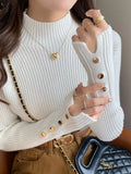 Sweater Women  Pullovers Long Sleeve Tops Clothes Slim Knit Soft Jumper Streetwear Button Turtleneck Sweater