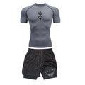 Men Quick Dry Manga Compression Shirt+Gym Shorts 2PCS Running Workou