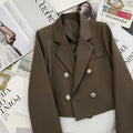 Crop Coat Elegant Pearl Loose Female Casual Turn Down Collar Office Ladies Coat