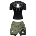 Men Quick Dry Manga Compression Shirt+Gym Shorts 2PCS