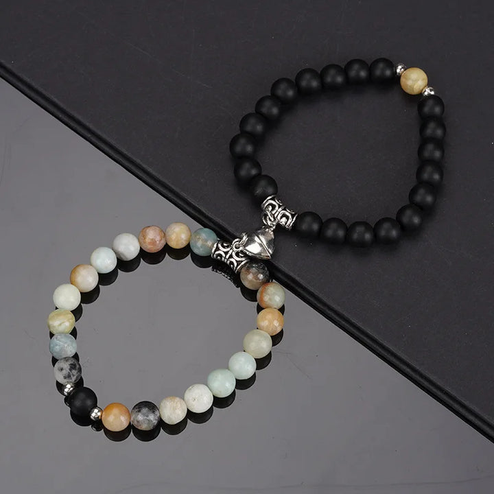 Lot de 2 bracelets magnétiques en forme de cœur pour couple, bijoux en perles blanches turquoises, cadeau de vacances, de Saint-Valentin, accessoires d'amitié