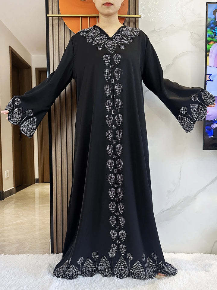 New 2024 Dubai Diamond Muslim Modest Dress for Women Elegant Arabic Femme Hijab Abaya 2024 Islamic Long Sleeve Turkey Clothing