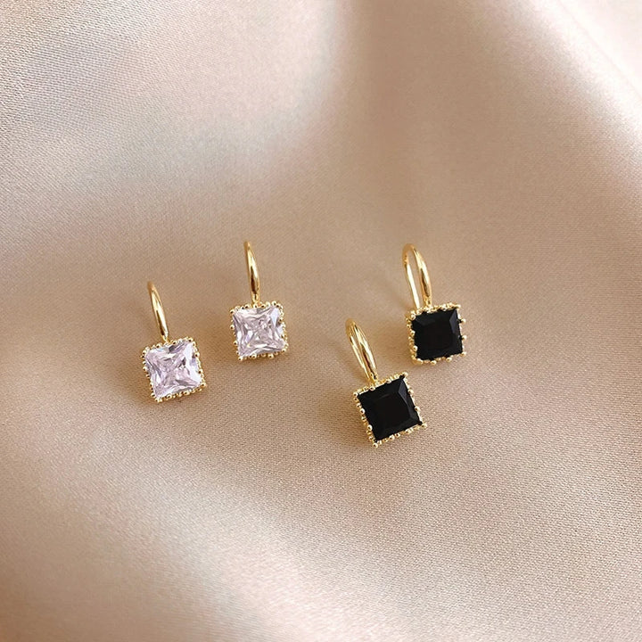 Obega Square Crystal Stone Earrings Copper Material in Gold