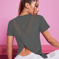 T-shirt de yoga sans couture pour femme, haut court de fitness, d'entraînement, de gym, d'athlétisme, à manches courtes, de yoga, vêtements de sport