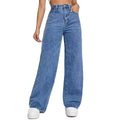 Women's new dark blue wide leg straight jeans s