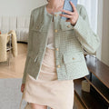 Tweed Single Breasted Elegant Cardigan Coat Long Sleeve Plaid Pockets Outerwear