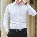 Men Solid Color Business Shirt Long Sleeve Shirt Fashion Classic Basic Casual Slim White