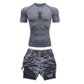 Men Quick Dry Manga Compression Shirt+Gym Shorts 2PCS Running Workou