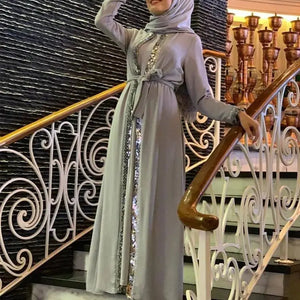 Abaya kimono à sequins gris Ramadan