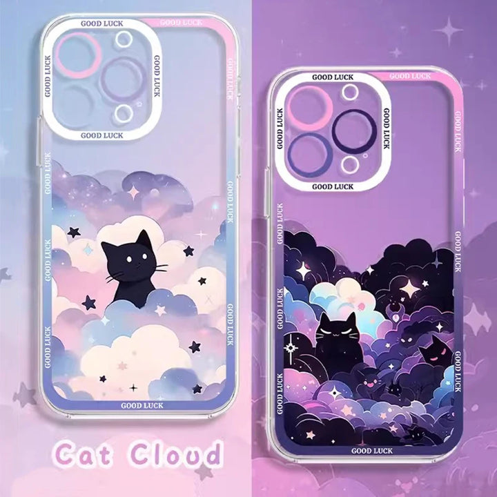 Cartoon Starry Sky Cat Clear Case for Samsung Galaxy S25 S23 S22 Ultra S21 S24 FE A14 A16 A15 A25 A35 A55 A54 A34 A53 A33 Cover