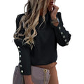 Women Blouse Elegant Office Lady Top Metal Button Back Long Sleeve Puff Shoulder Shirt Top Women's Clothing