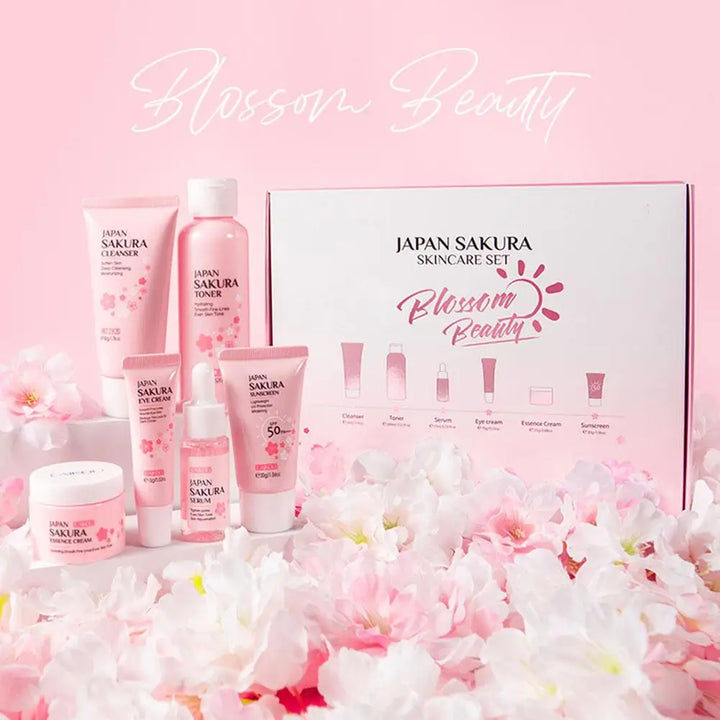 Lot de 6 kits de soins de la peau Sakura, crème pour le visage, sérum, tonique, nettoyant pour le visage, crème solaire, crème pour les yeux, coffret cadeau