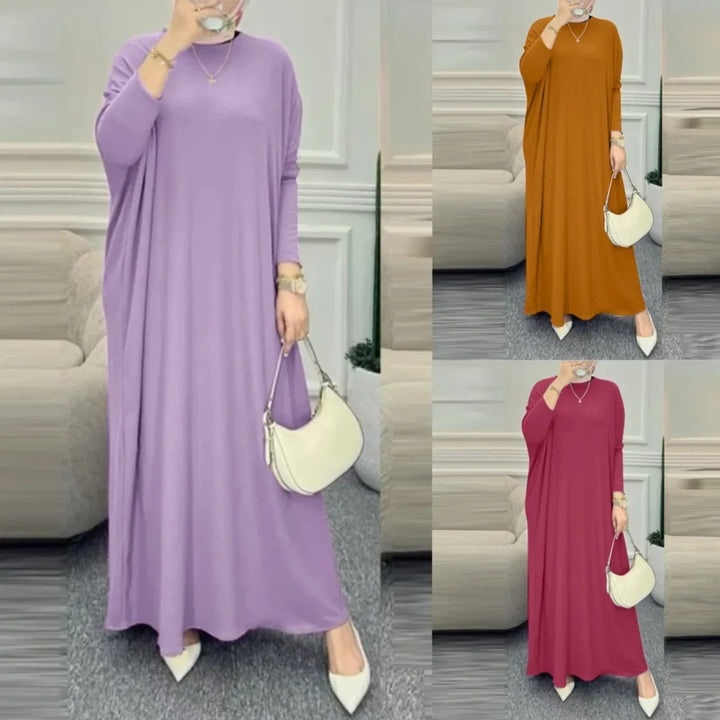 Muslim Women's Long Sleeve Solid Color Dress