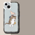 Funny Cute Cartoon Cat Phone Case For iPhone 16 15 14 13 12 11 Pro Max Mini XS X XR SE2020 7 8 Plus Transparent Clear Soft Cover