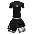 Men Quick Dry Manga Print Rash Guard+Gym Shorts 2PCS