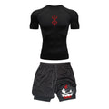 Men Quick Dry Manga Compression Shirt+Gym Shorts 2PCS Running Workou