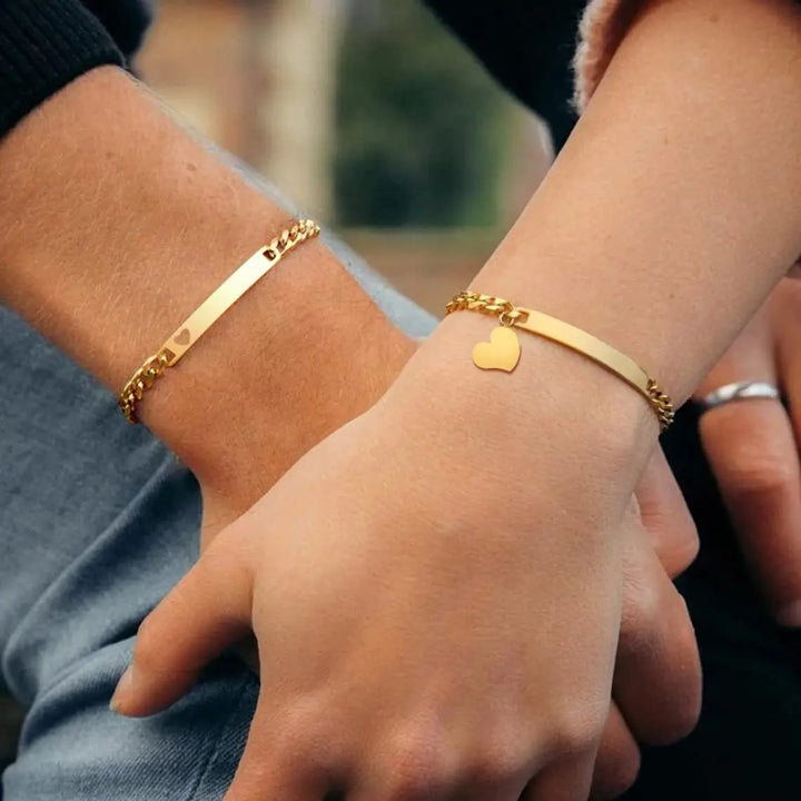 Bracelets de couple personnalisés en acier inoxydable pour femmes et hommes, deux types de chaîne de poignet à breloques en forme de cœur, cadeaux de Saint-Valentin