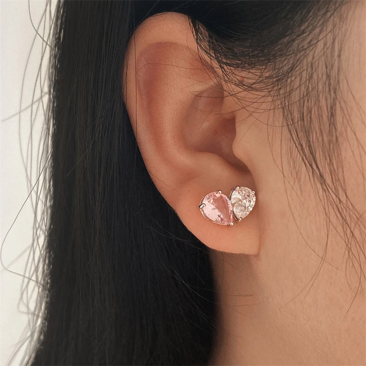 Ensembles de bijoux romantiques en forme de cœur en zircone rose pour femmes