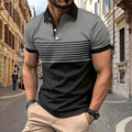 T-shirt à manches courtes à revers et imprimé à rayures respirantes, chemise boutonnée décontractée de style rétro pour hommes pour l'été