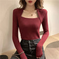 Basic Sweater Women Square Collar Knitted Pullovers Fashion Long Sleeve Knitwear Solid Simple All Match Jumpers New