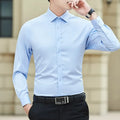 Men Solid Color Business Shirt Long Sleeve Shirt Fashion Classic Basic Casual Slim White