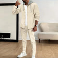 new Waffle men's casual slim-fit hooded long-sleeved cardigan matching color fashion high quality tracksuit