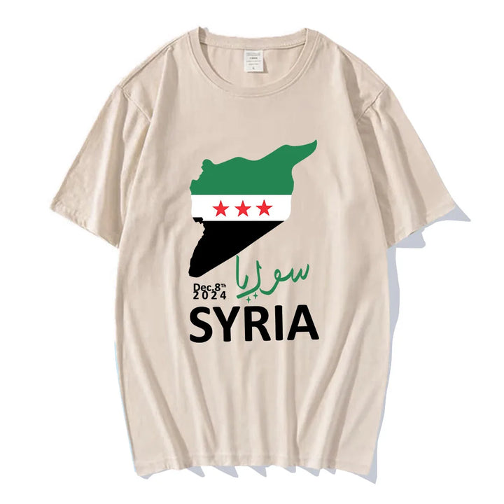 Syrian Freedom Tshirts Syria Map T-shirt Short Sleeve Cotton Mens Tee-shirt Round Neck Male Tees Tops