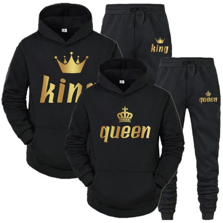 Fashion Long Sleeves KING And QUEEN Printed Hooded Suits Autumn Winter Couple Hoodie