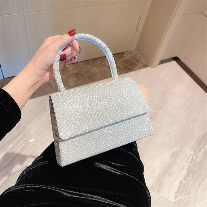 New Silver Bright Silk Evening Bag Women Elegant  Chain Shoulder Bags Luxury Purse Female Handbag