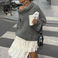 Women Solid One Neck Ribbed Sweater Fashion Off Shoulder Long Sleeve Knitted Pullover Lady Chic Street Knitwear