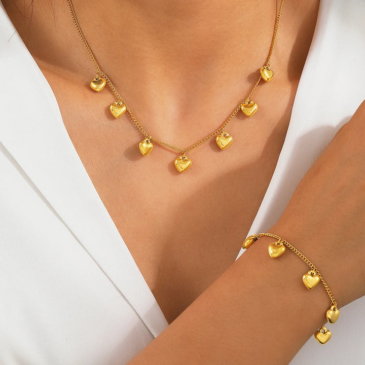 Ensemble de bijoux en acier inoxydable avec pendentif en forme d'amour cubique, bracelet et collier