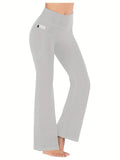 Pantalon évasé pour femme avec poches, pantalon de yoga à jambe évasée, taille haute, pantalon de fitness décontracté pour le ventre